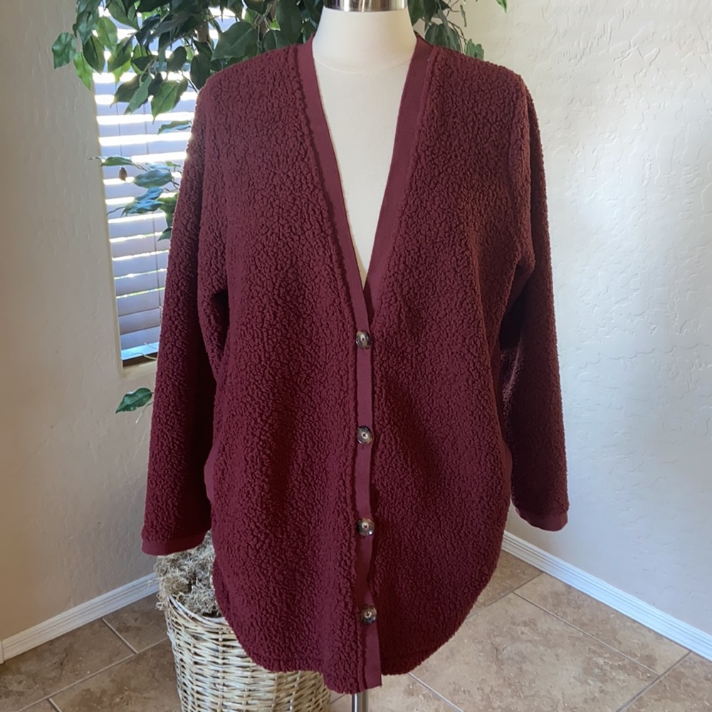 Koolaburra Burgundy Plush Button-Front Cardigan